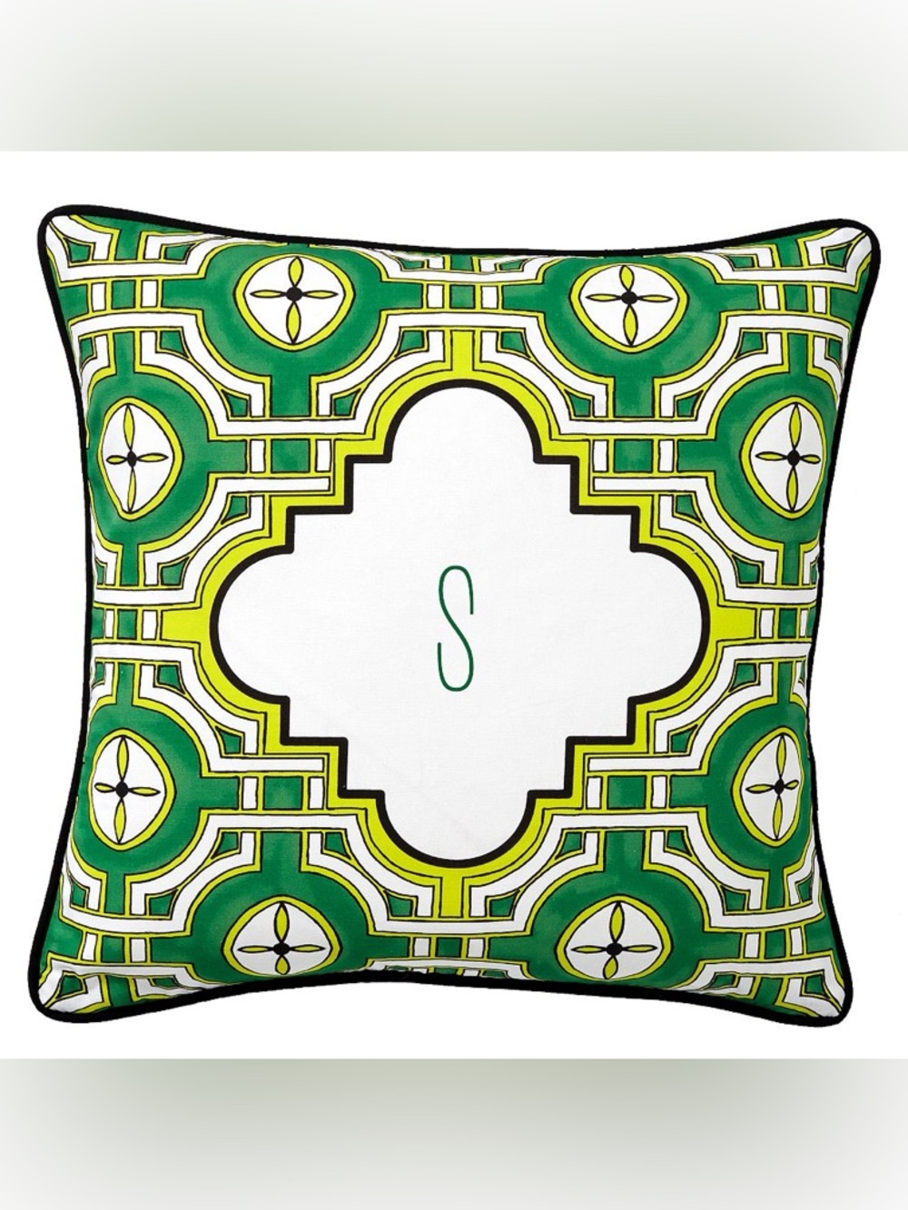Pottery Barn Teen Grace Geo Monogram Pillow Cover Green White NWT 16”
